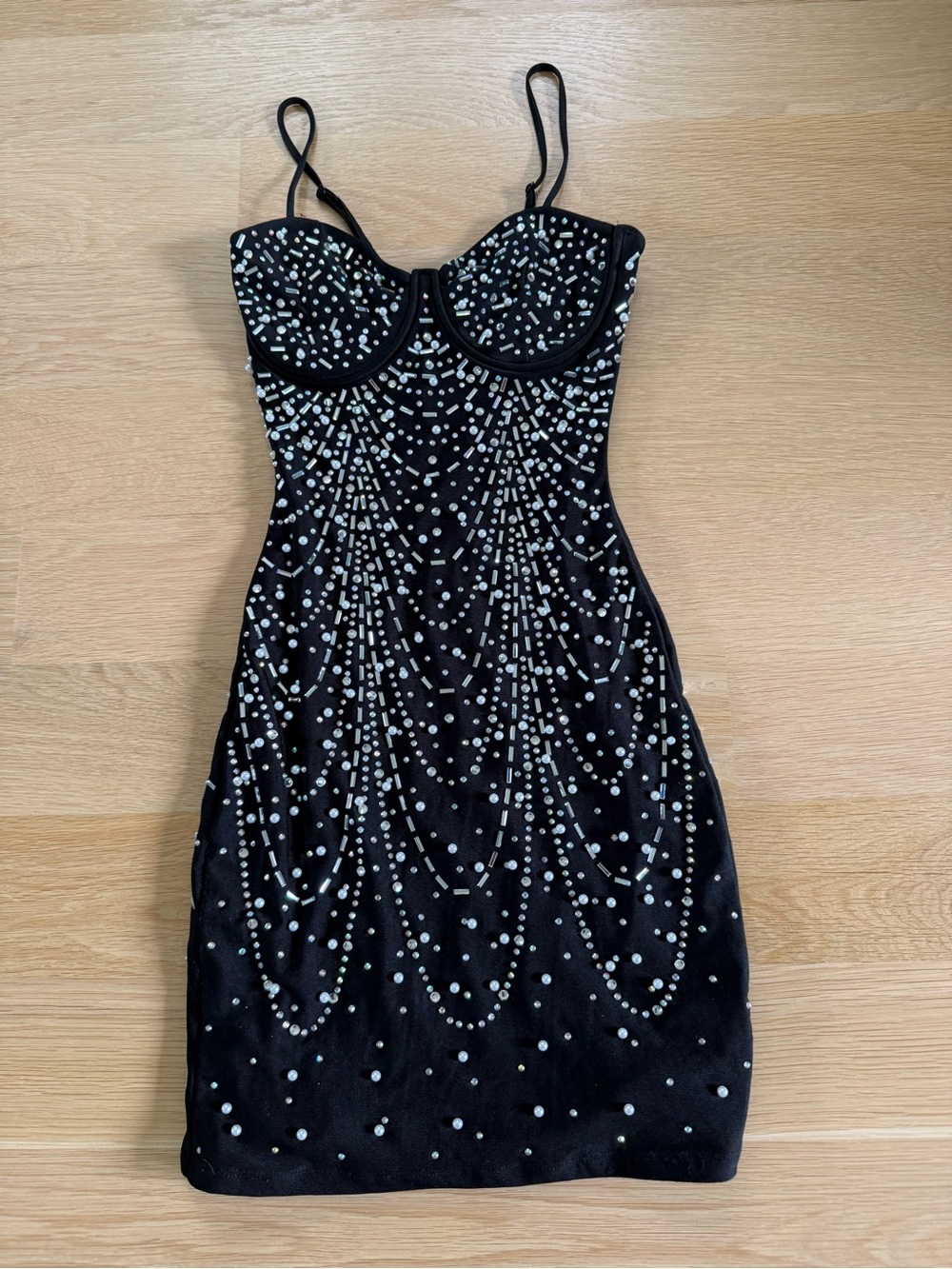 Windsor Black Mini Dress with Silver Bead Embellishments